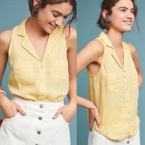 Anthropologie Maeve Linen Tank Top Button Down